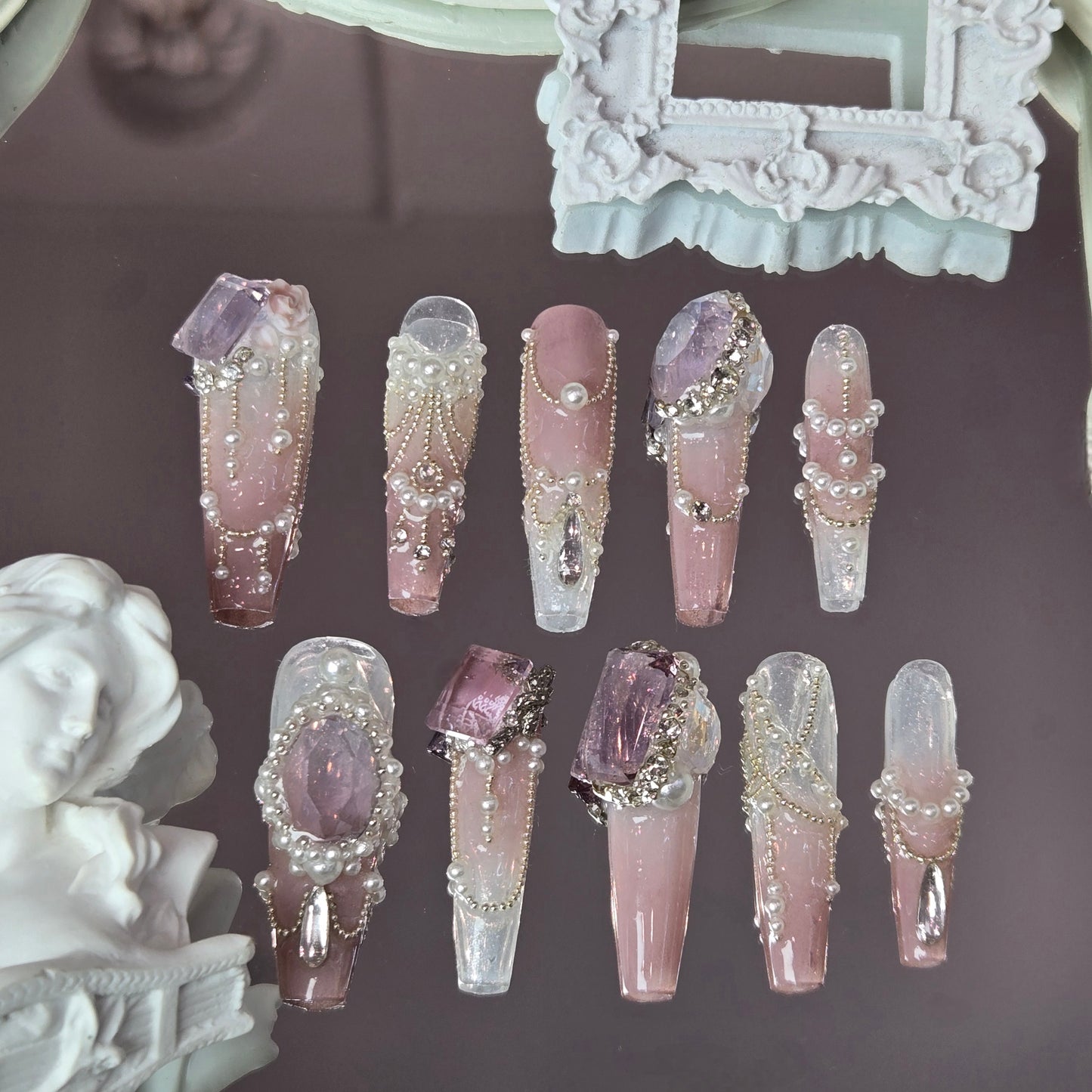 Lustrous Pearl Swarovski Nails