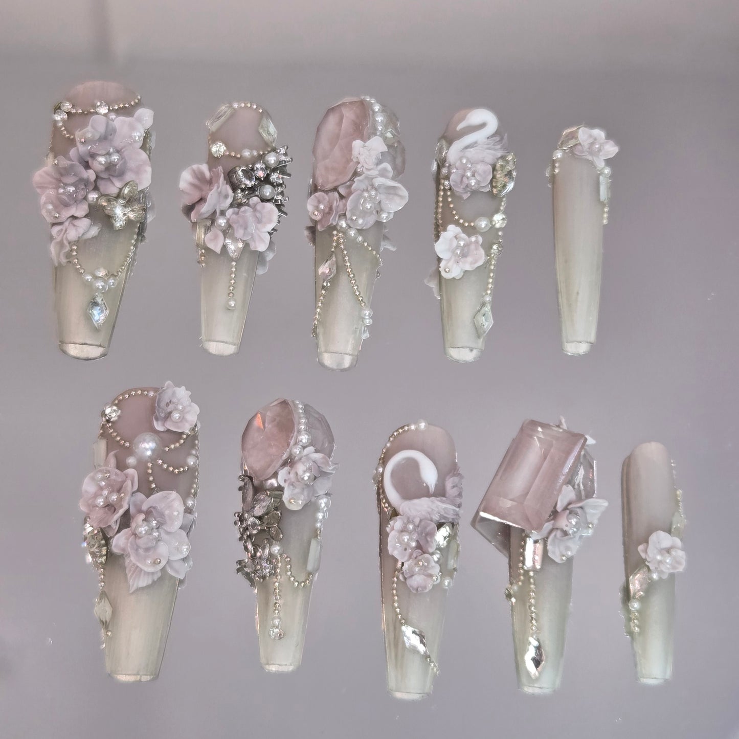 Muted Majesty Swarovski Nails