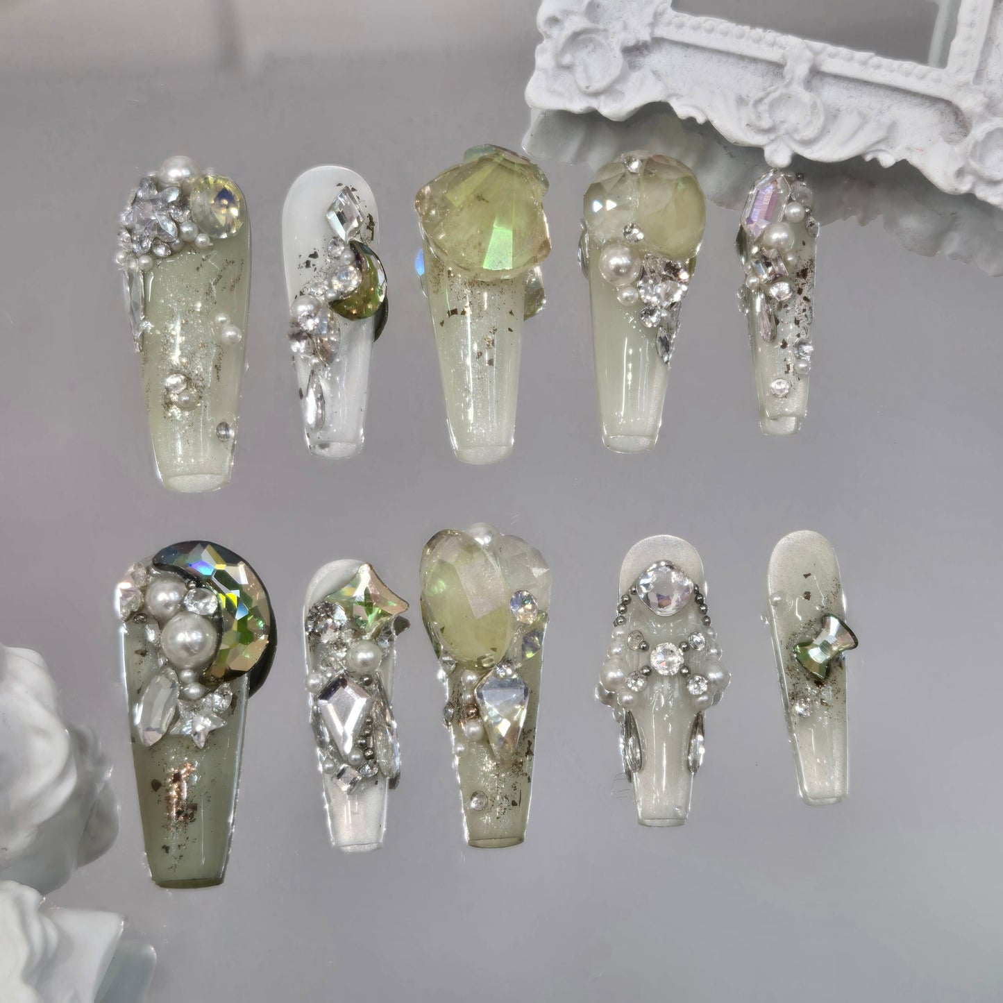Citrine Glow Swarovski Long Nails