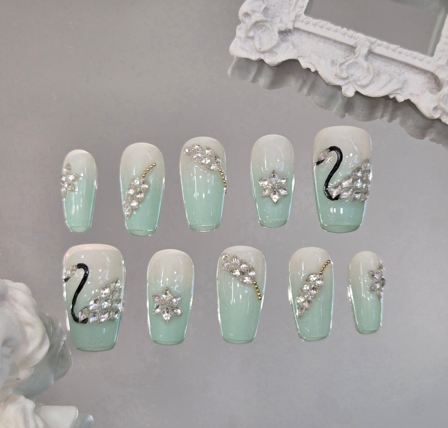 Aquamarine Grace Swarovski Nails