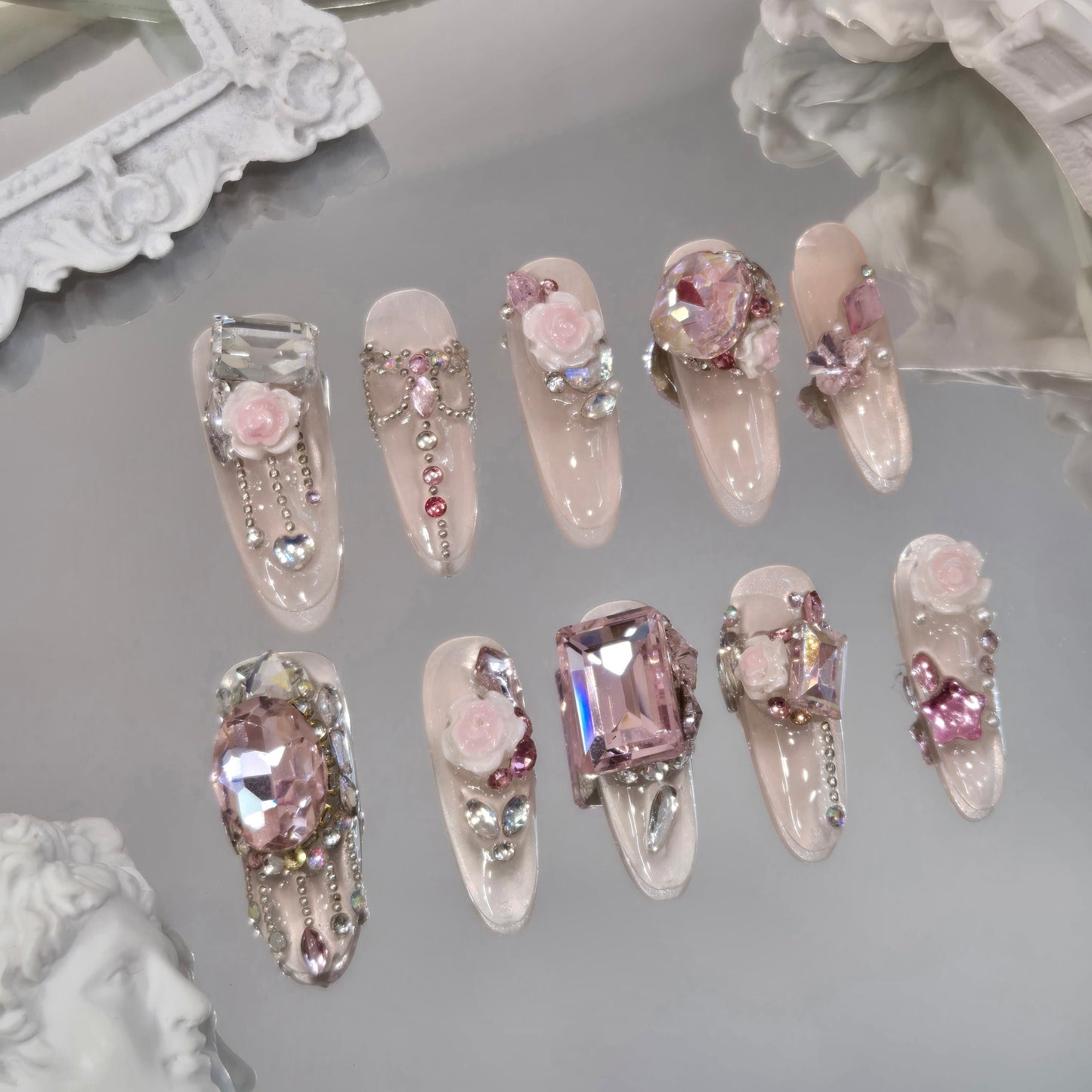 Blush Charm Swarovski Nails
