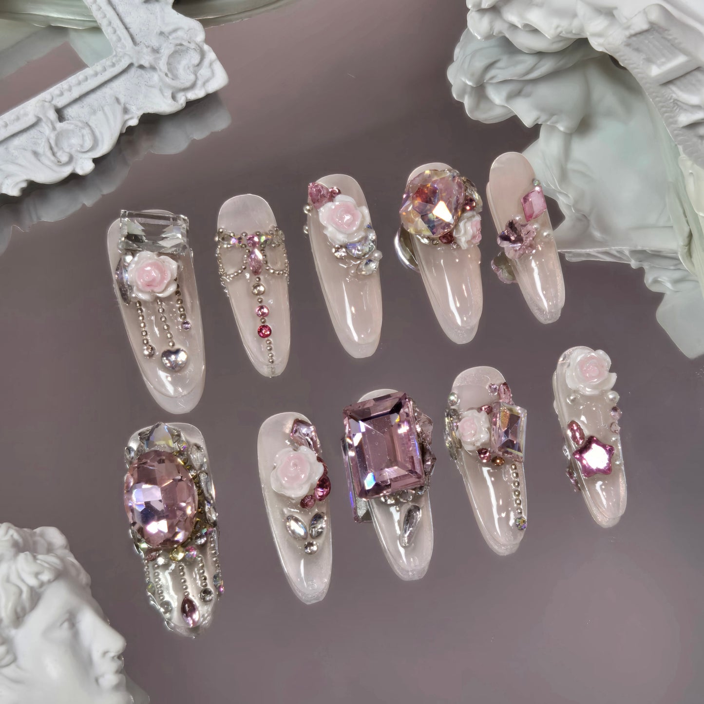 Blush Charm Swarovski Nails