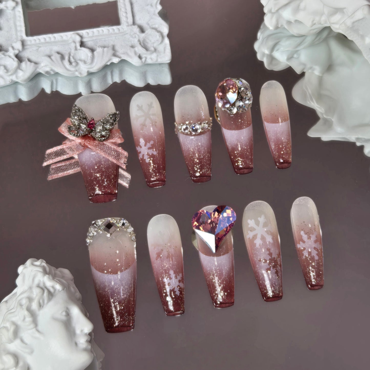 Frosted Elegance Swarovski Nails