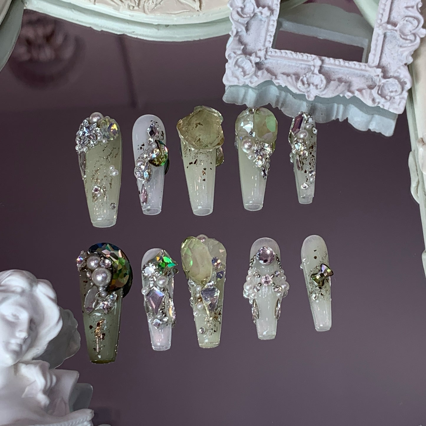 Citrine Glow Swarovski Long Nails