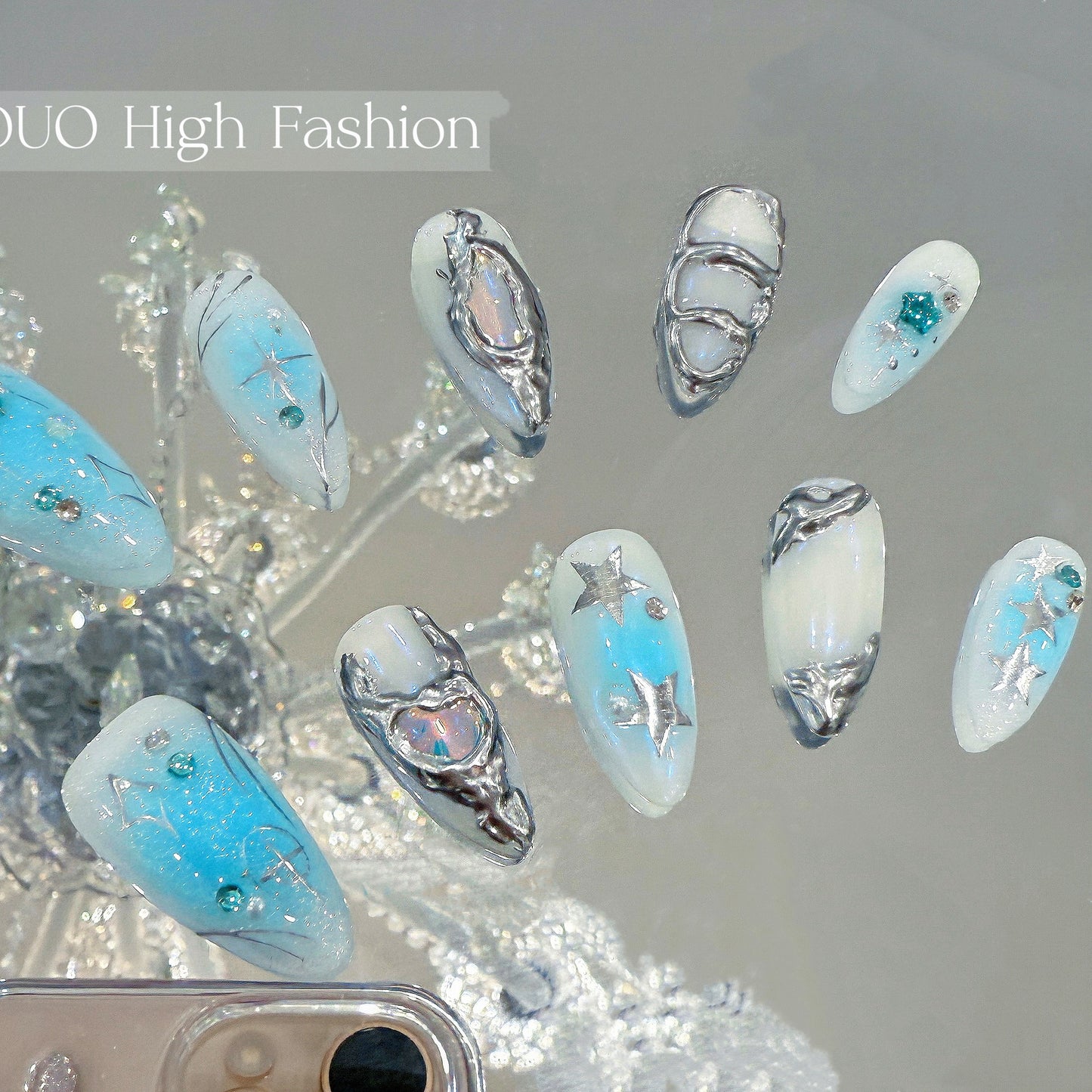 Blue Melting Heart Cool Nails