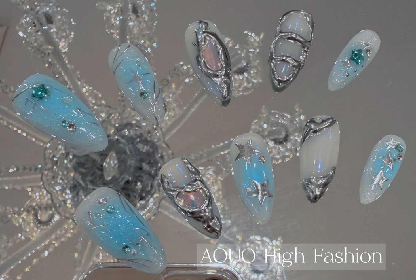 Blue Melting Heart Cool Nails