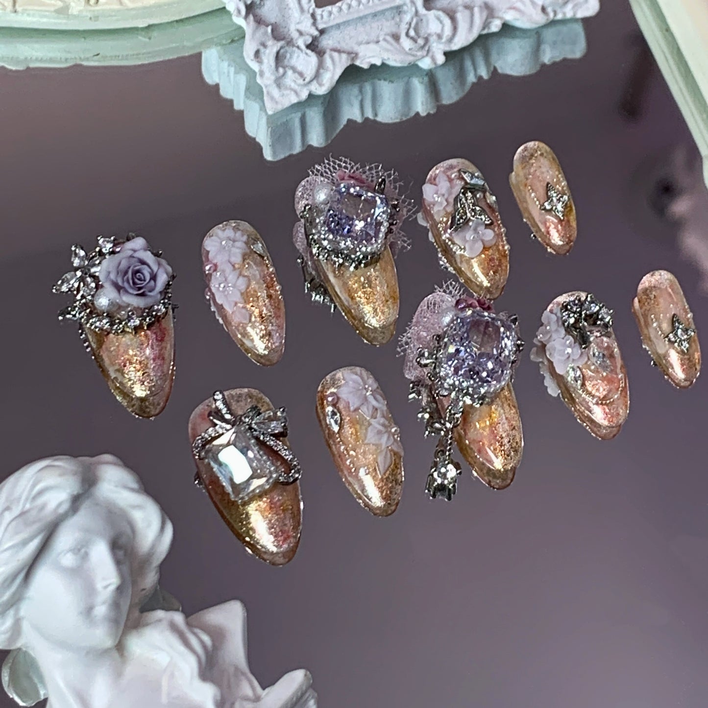 Golden Ember Swarovski Nails