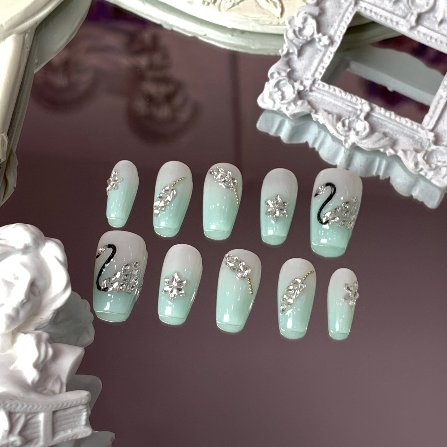 Aquamarine Grace Swarovski Nails