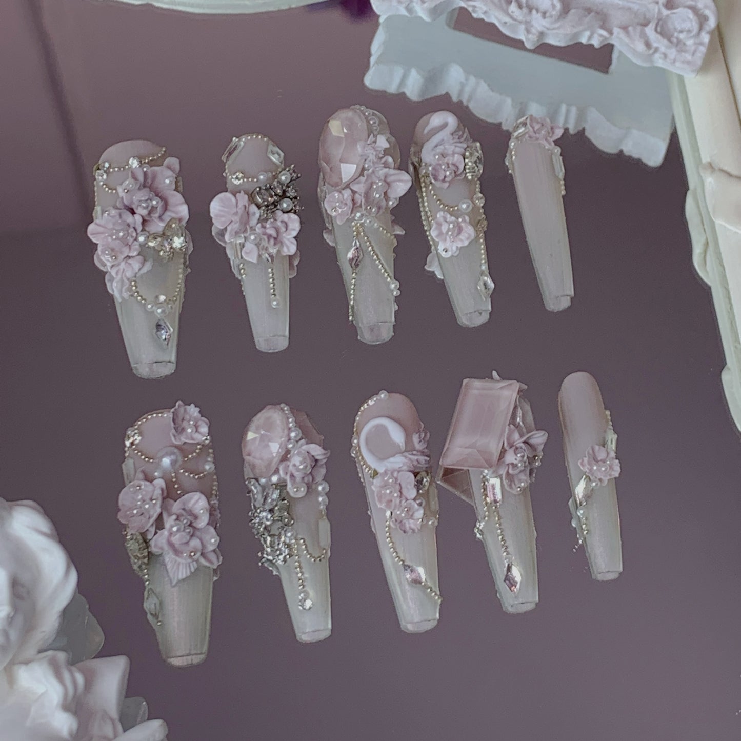 Muted Majesty Swarovski Nails