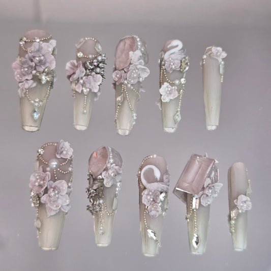 Muted Majesty Swarovski Nails