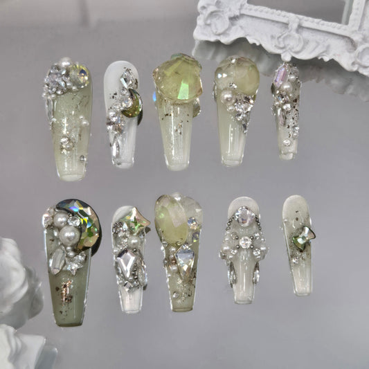 Citrine Glow Swarovski Long Nails