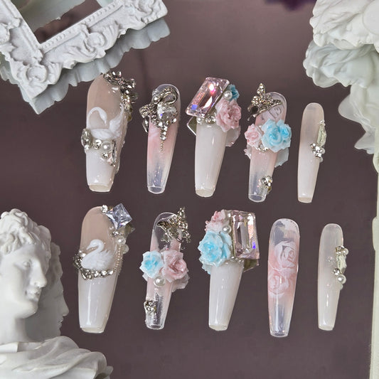 Swan Embrace Swarovski Nails