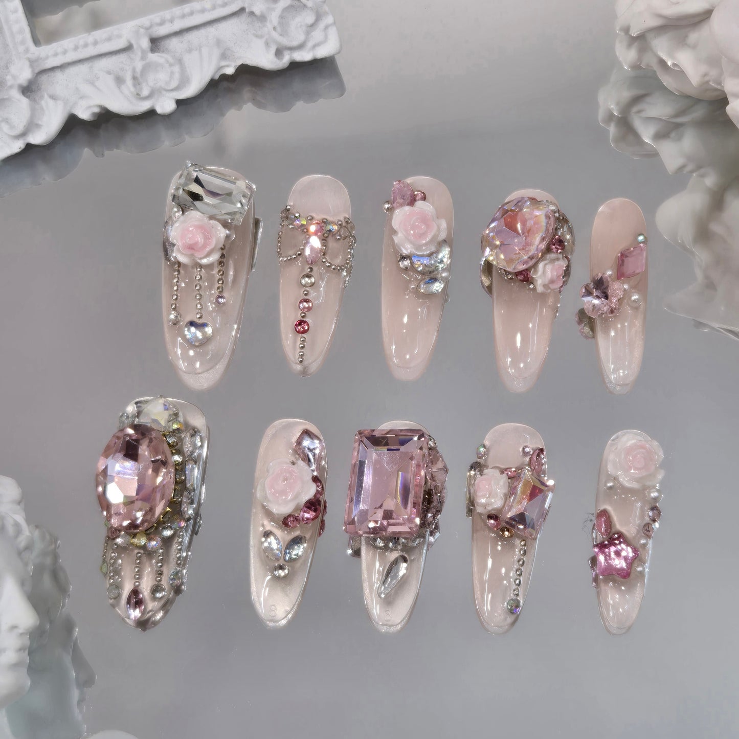 Blush Charm Swarovski Nails
