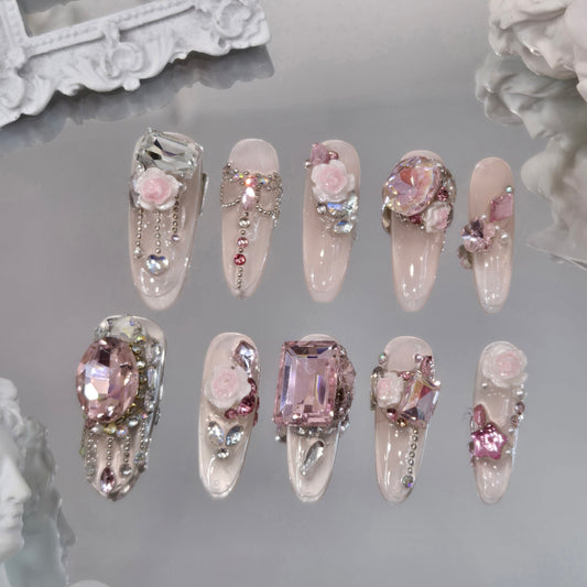 Blush Charm Swarovski Nails