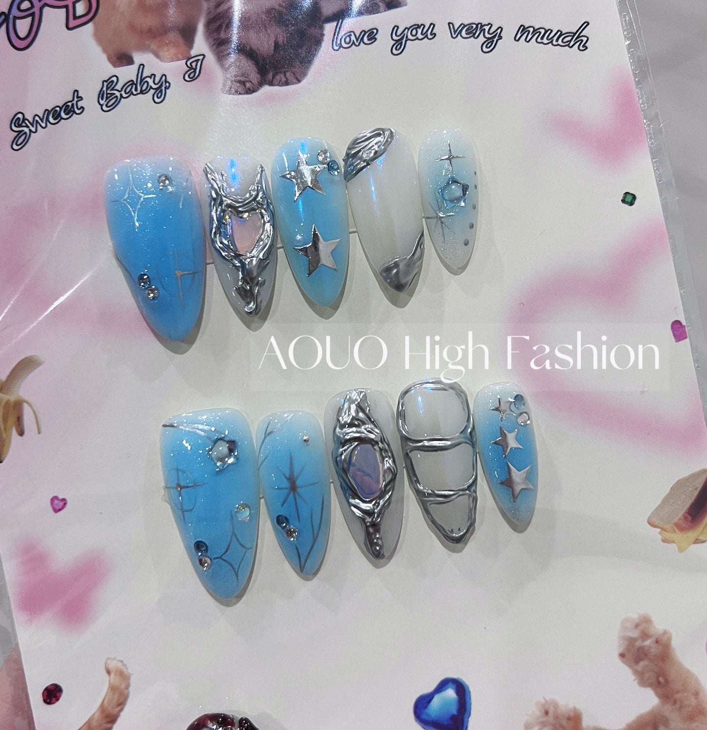 Blue Melting Heart Cool Nails