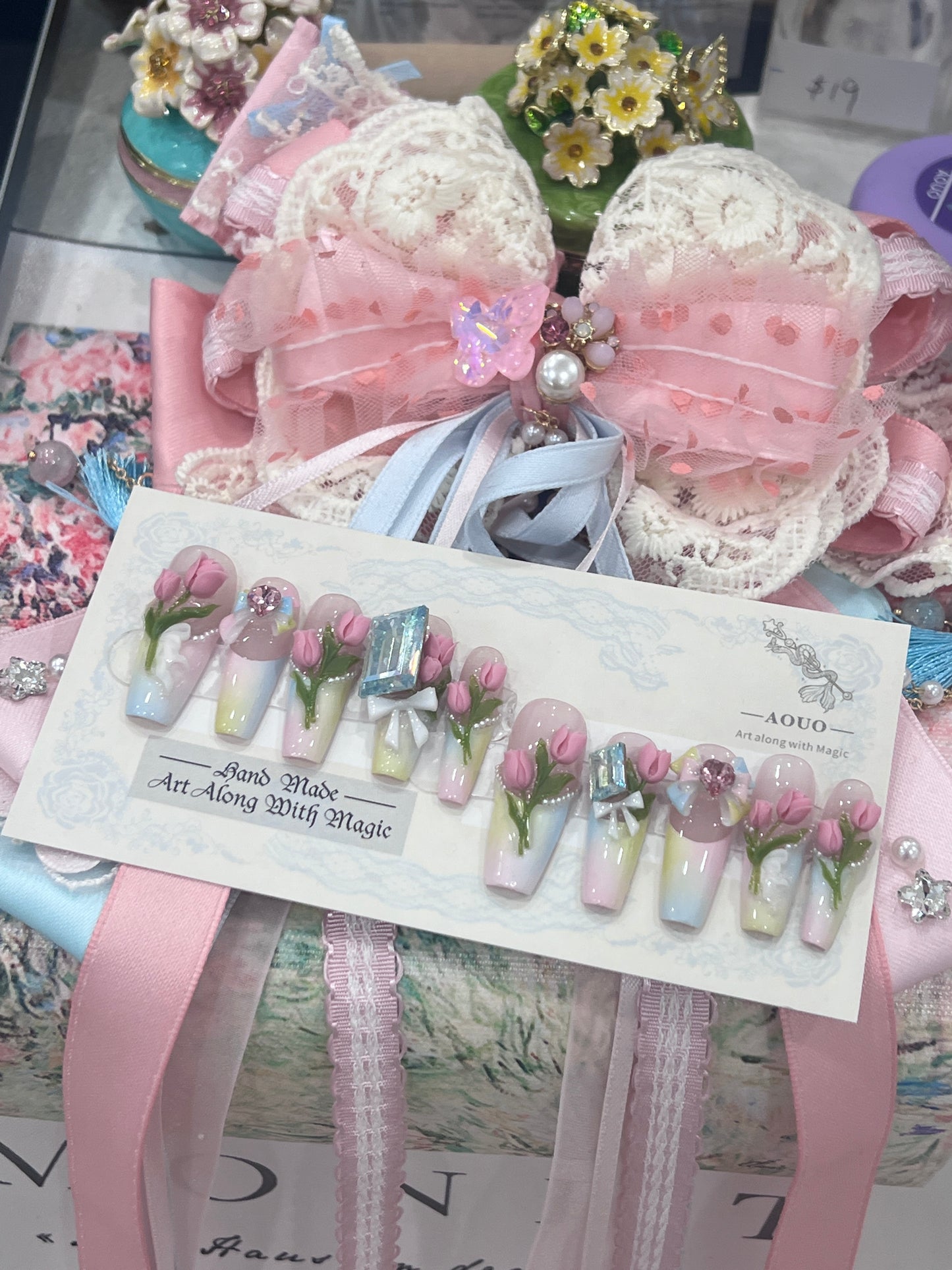 Tulip Swarovski Flowers Nails