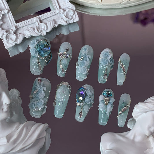 Moonlit Swan Swarovski Nails