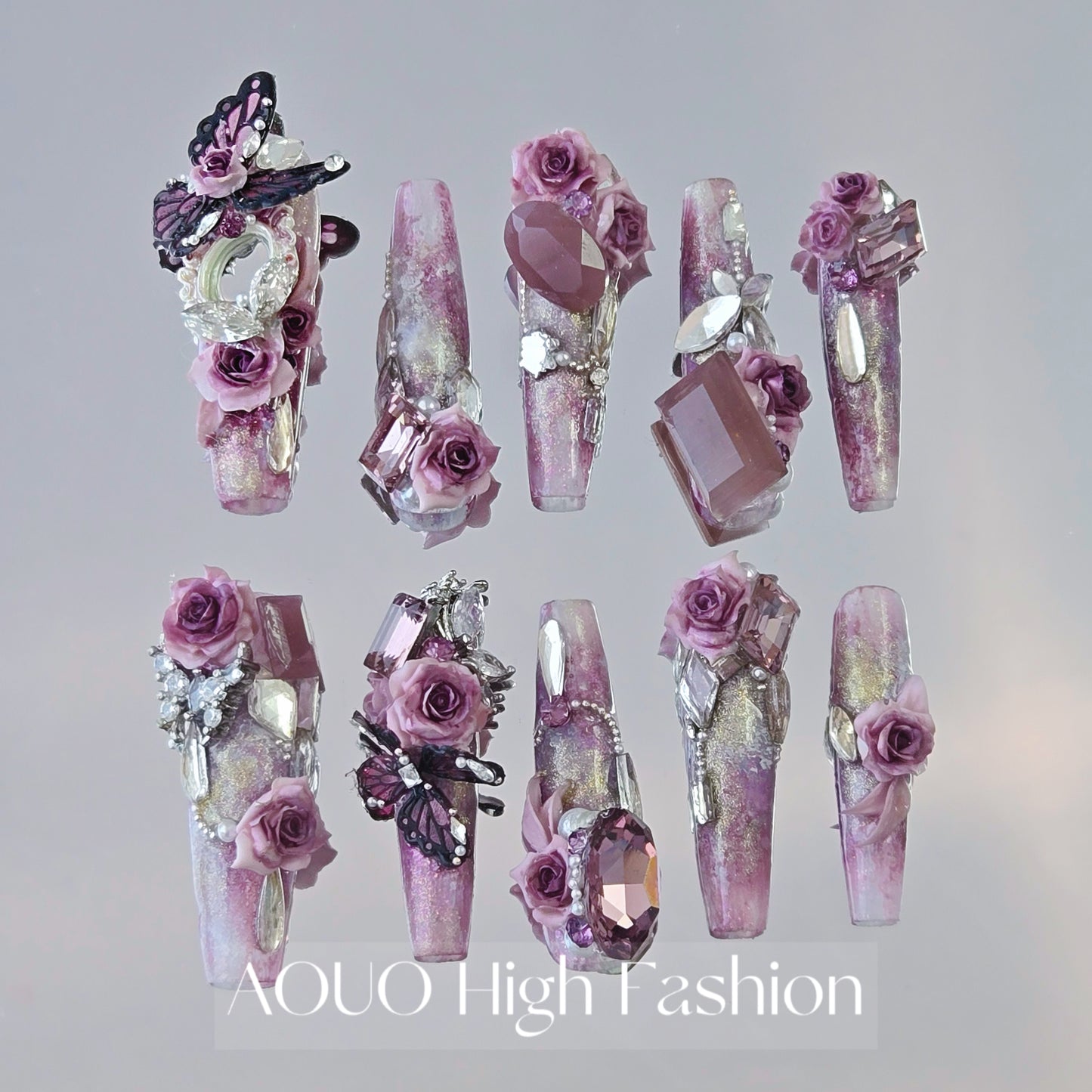 Rose Encounter of the Butterfly Monet Garden Nails