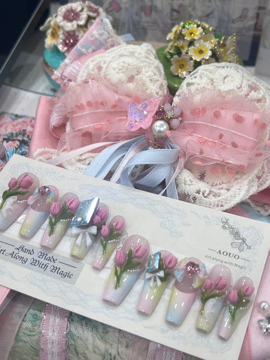 Tulip Swarovski Flowers Nails
