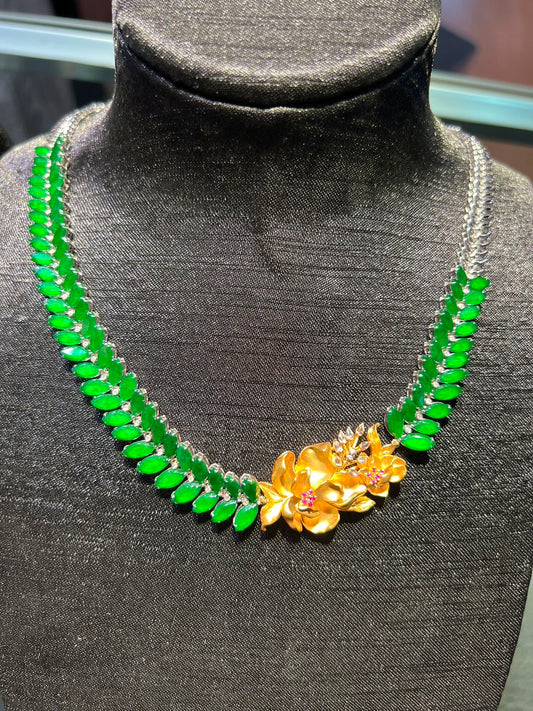 Rarest Emerald Jade with Red Diamond Necklace