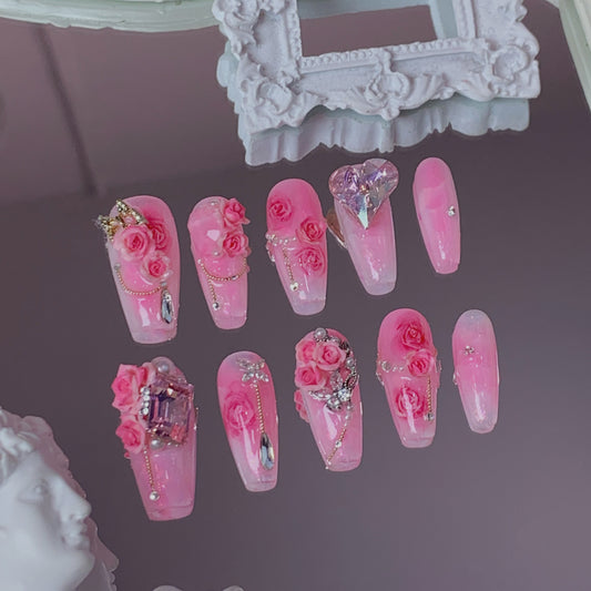 Vivid Pink Swarovski Nails
