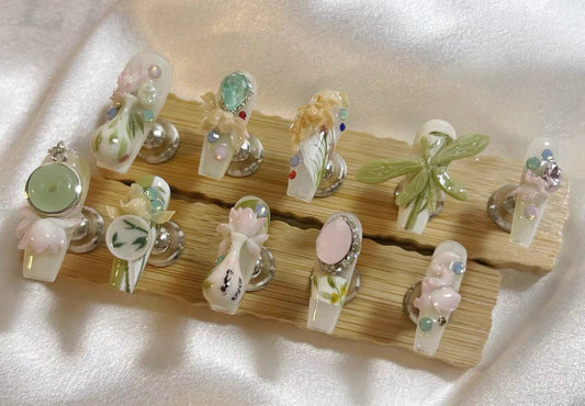 Lotus Vase Chinese Long Nails