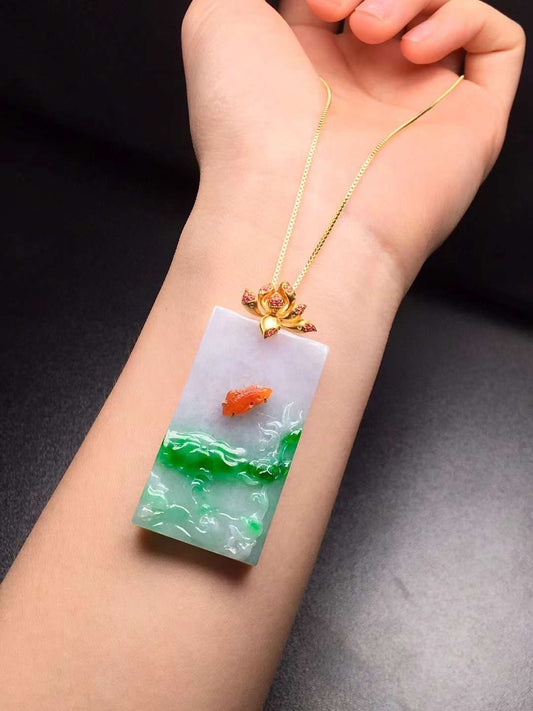 Hand carved Fishpond Jade Necklace