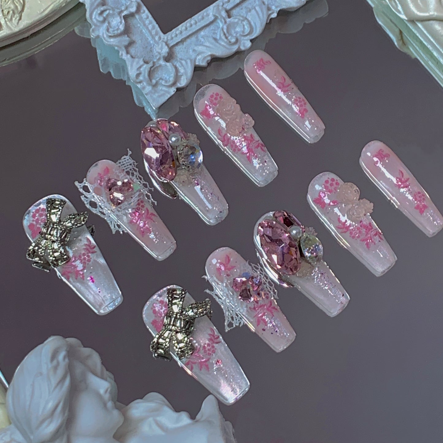 Pink Reverie Swarovski Nails