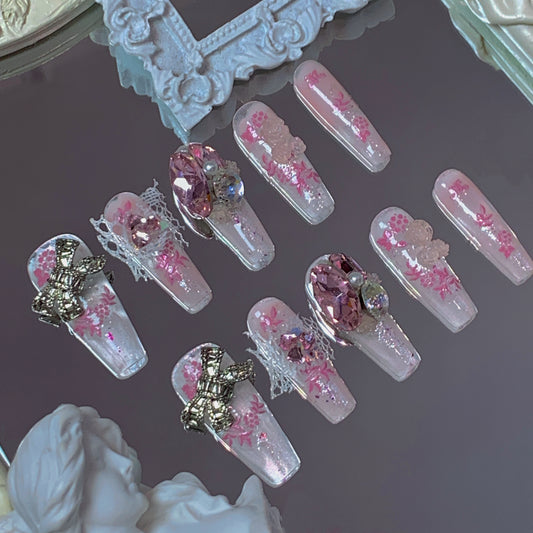Pink Reverie Swarovski Nails