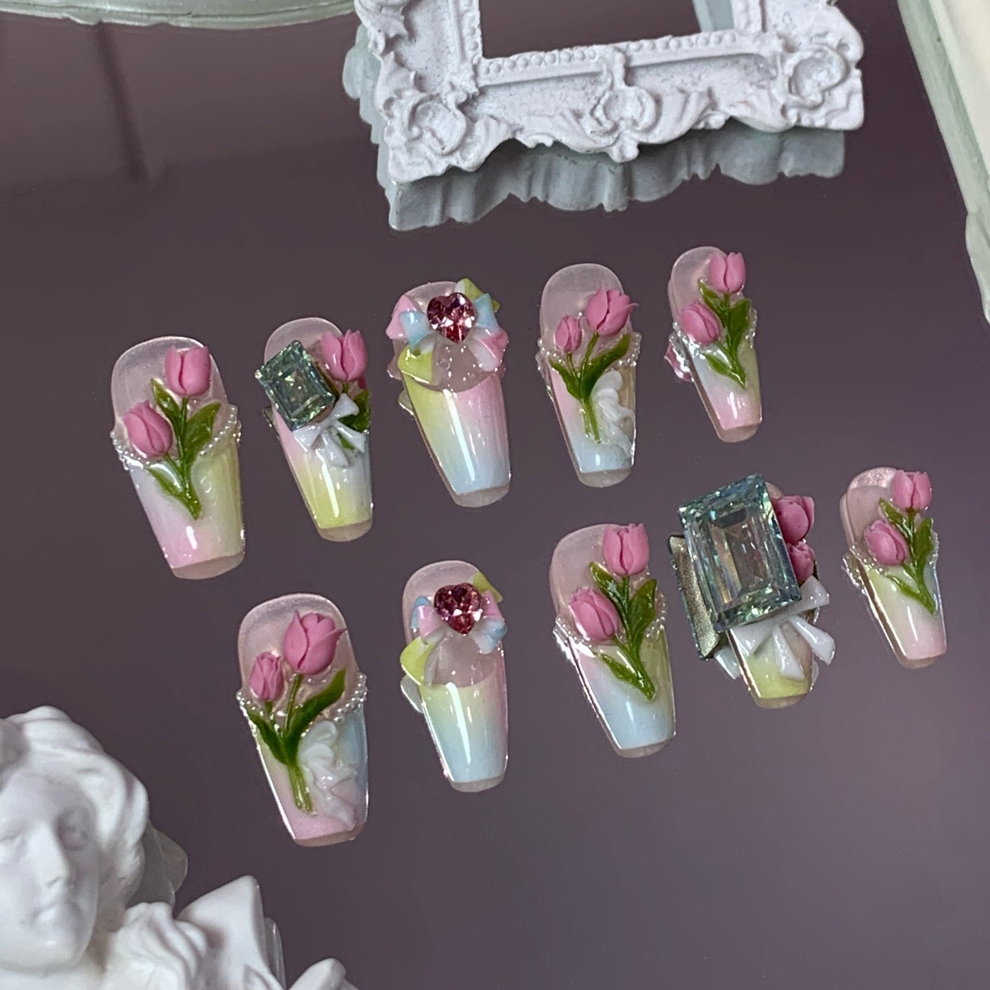 Floral Symphony Swarovski Nails