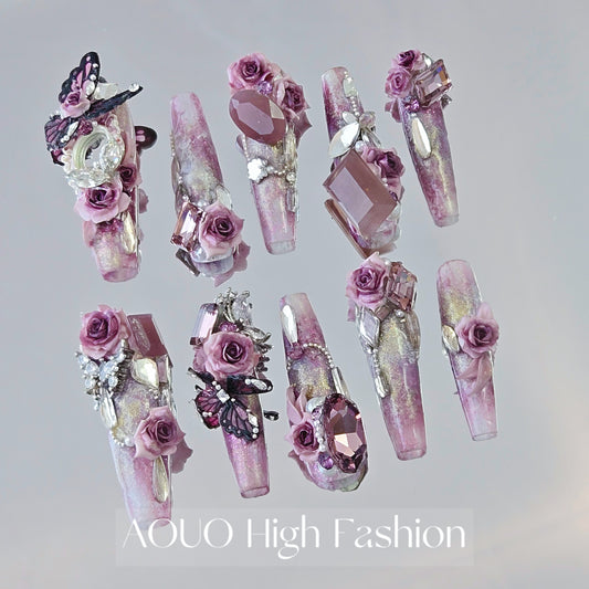 Rose Encounter of the Butterfly Monet Garden Nails