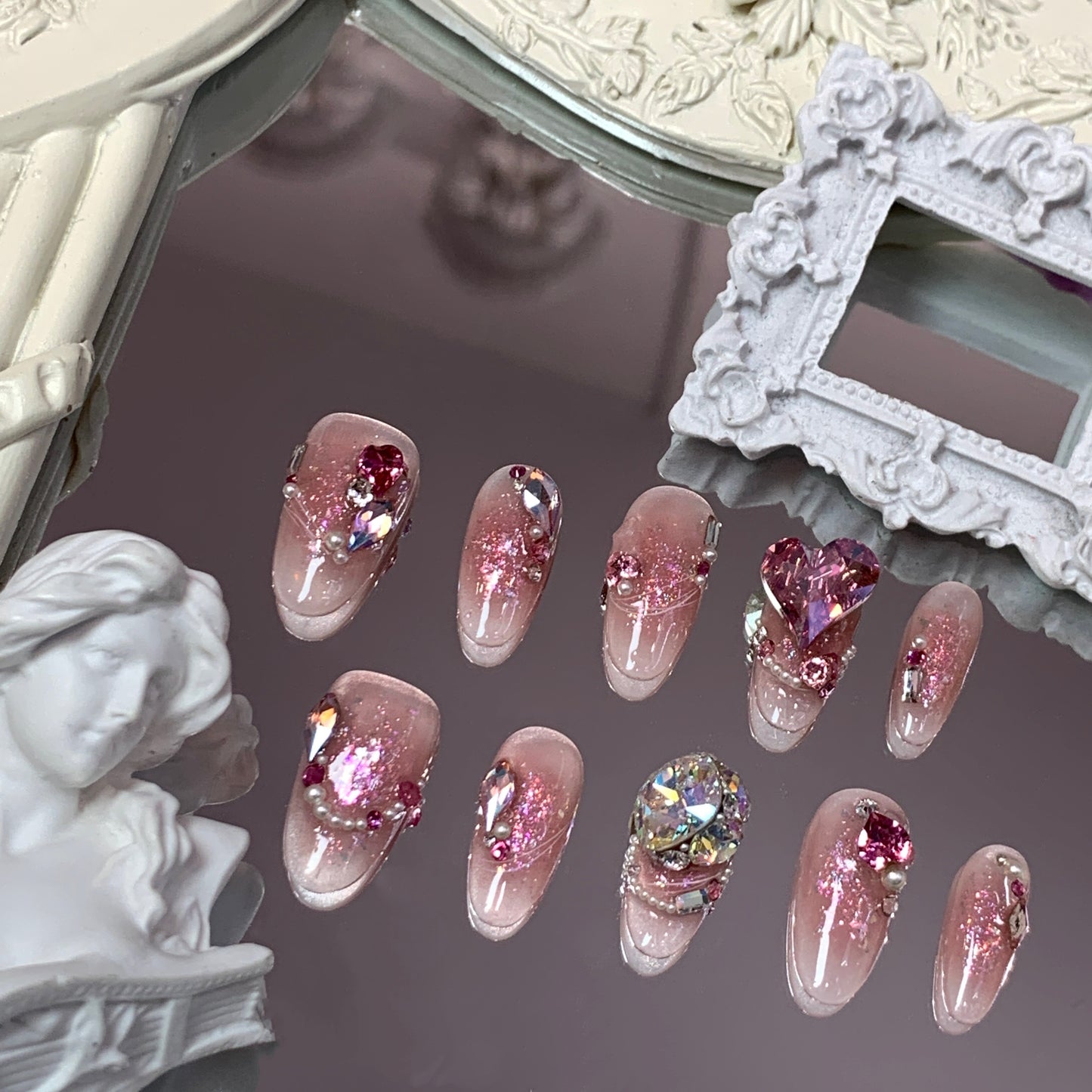 Pink Aura Swarovski Nails