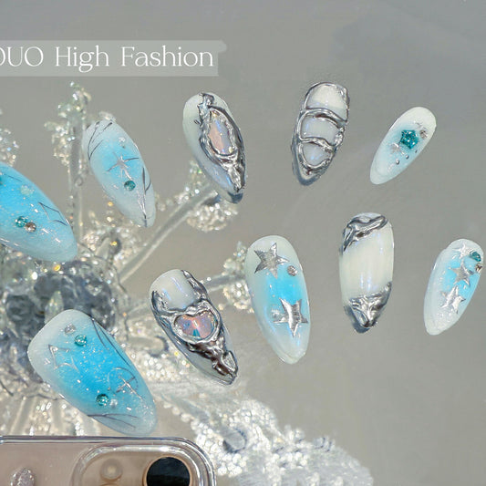 Blue Melting Heart Cool Nails