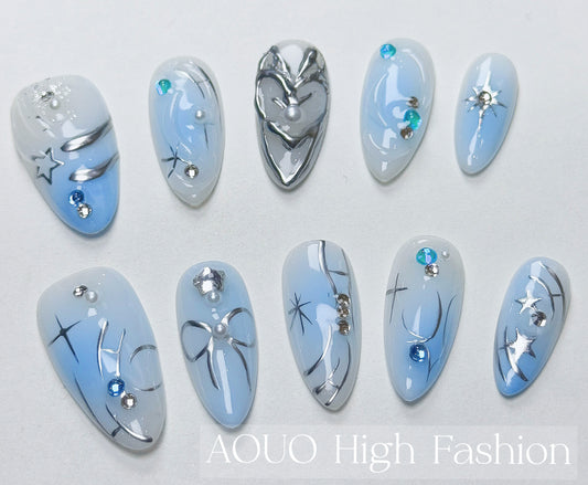 Chrome Blue Dream Cool Nails