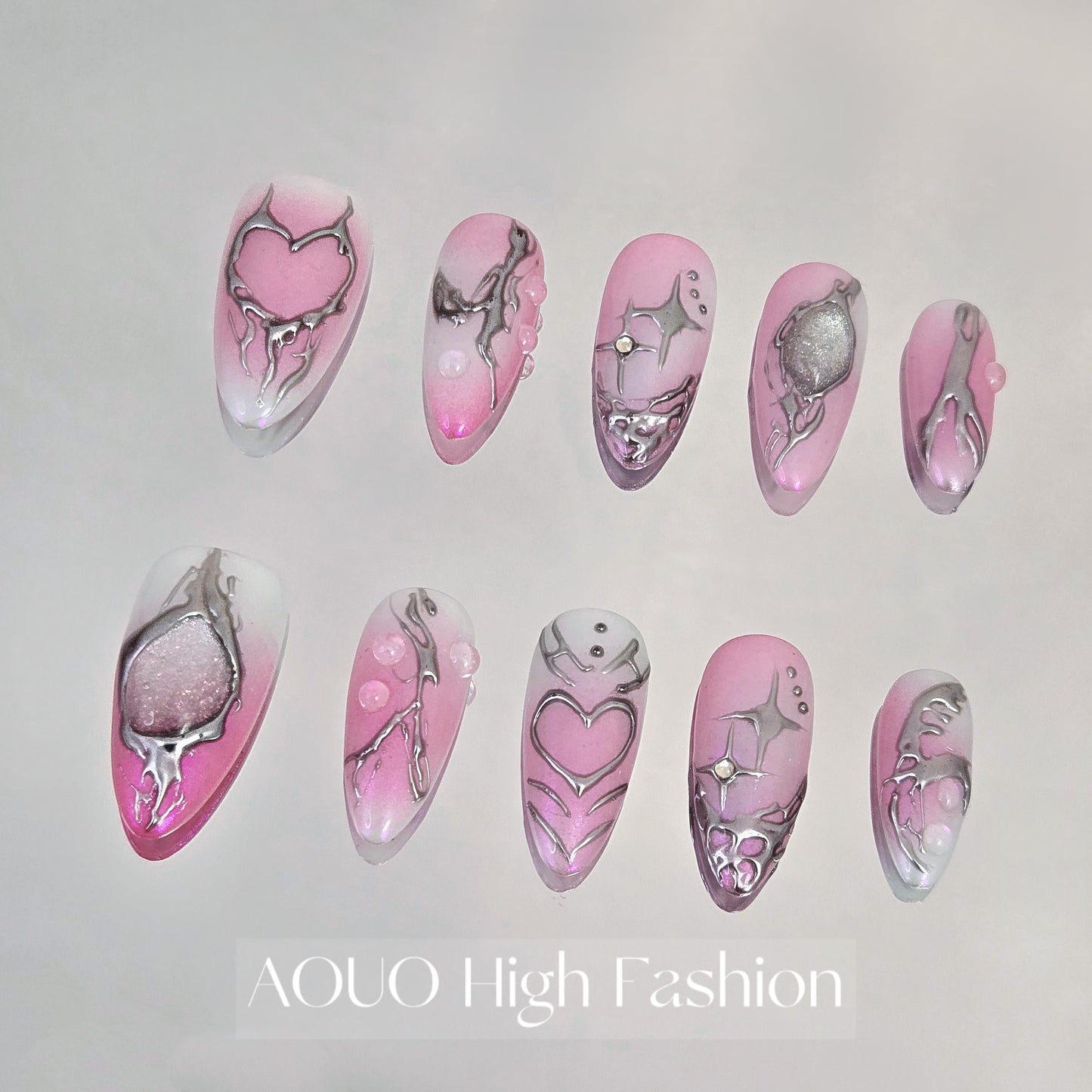 Pinkish Hearts Y3K Nails