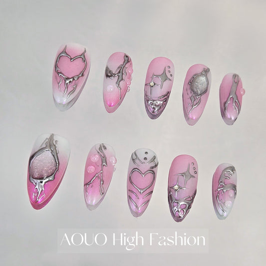 Pinkish Hearts Y3K Nails