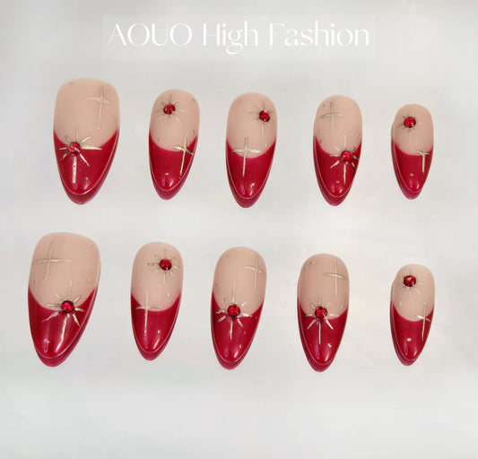 Red French Y3K Nails