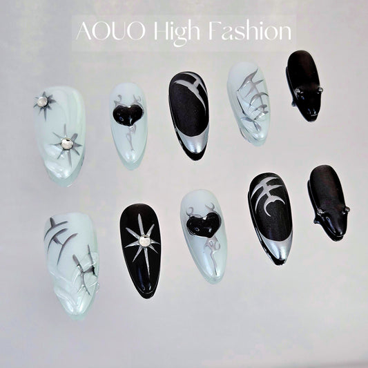 Black and White Chrome Y3K Nails