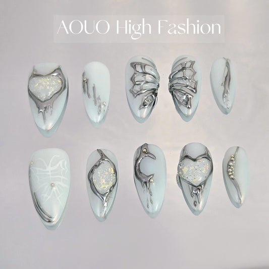 Milky White Cyber Y3K Nails