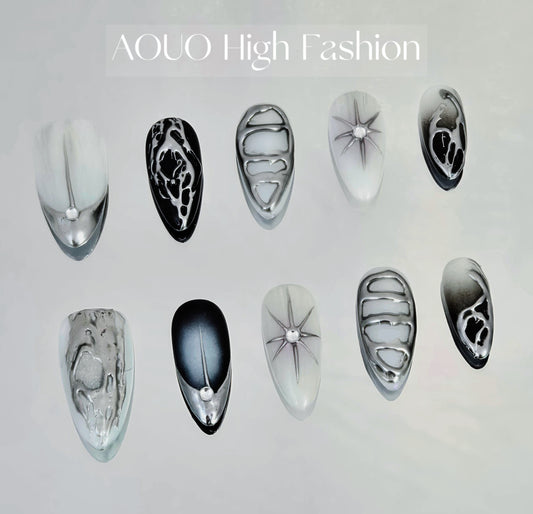 Black, White & Silver Y3K Nails