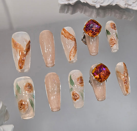 Orange Blossom Swarovski Nails