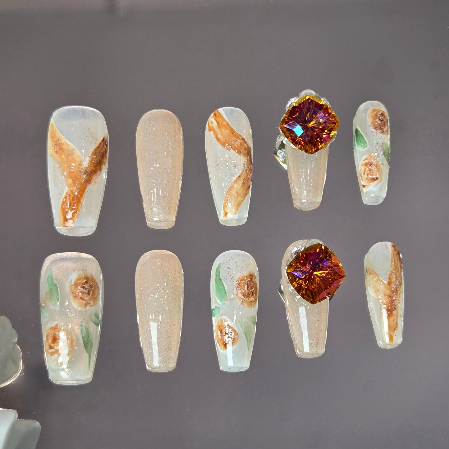 Orange Blossom Swarovski Nails