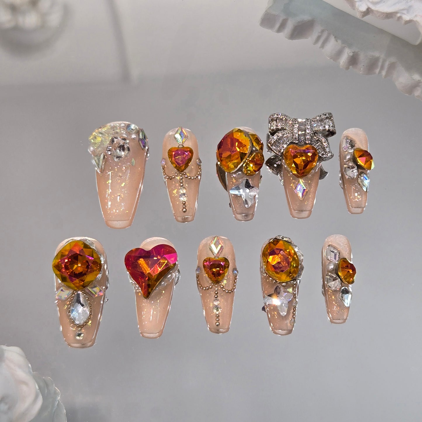 Citrus Sparkle Swarovski Nails