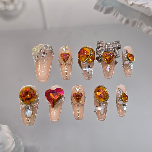 Citrus Sparkle Swarovski Nails