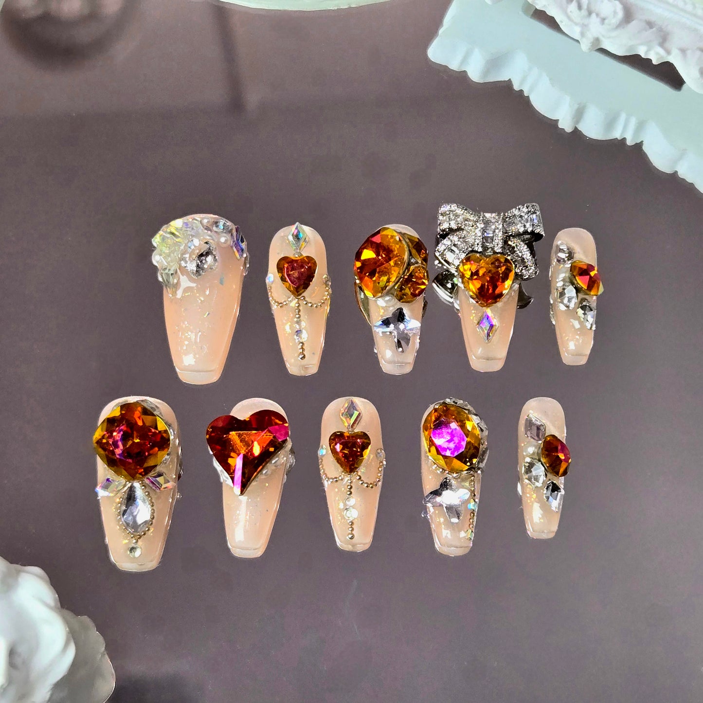 Citrus Sparkle Swarovski Nails
